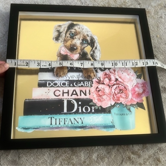 Oliver Gal Dachshund Shadow Box Fashion Tiffany Blue Book Office Floral Coco Dog - Picture 6 of 8